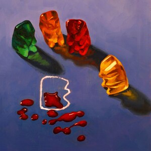 Gummy Bear CSI Crime Scene Art Print from oil painting cute bear art for law enforcement or lawyer gift image 3
