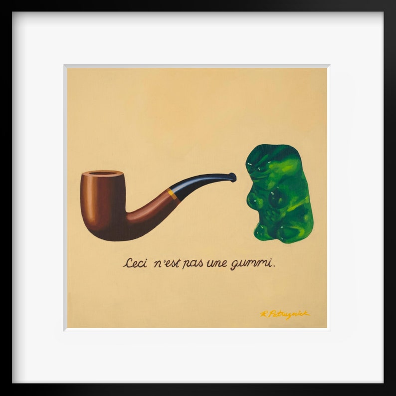 Gummy Bear Magritte Art Print from oil painting Pop surrealism parody gift for the pipe smoking art teacher in your life image 1