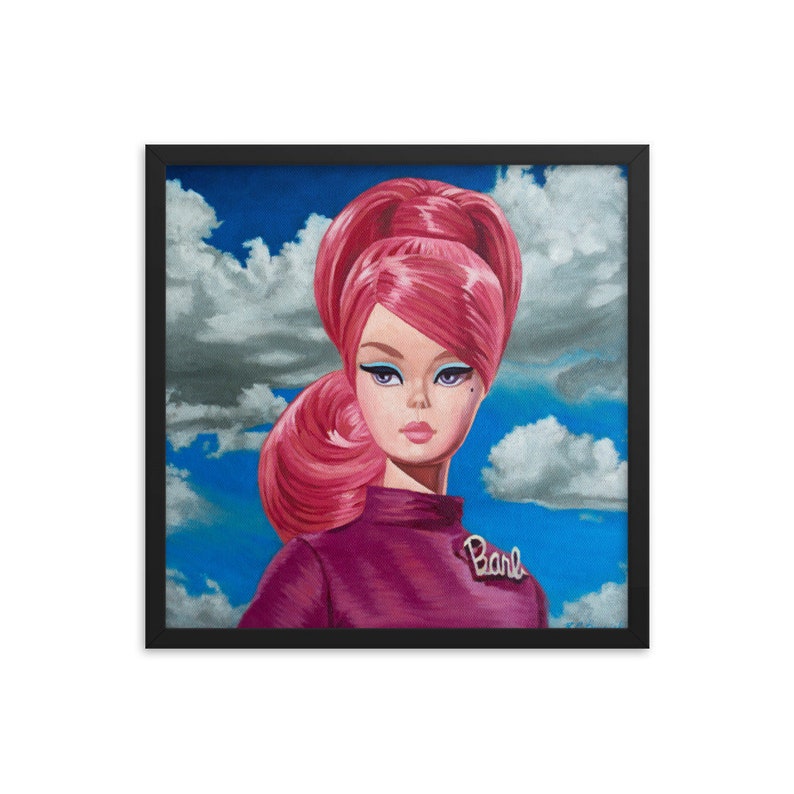 Vintage Doll Framed Art Print Pink Bouffant from oil painting Ready to hang retro fashion doll artwork fashion gift for her birthday gift image 1
