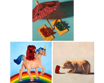 Gummy Bear Art Set of 3 Prints from oil paintings - 3 piece wall art makes great baby gift or for my little pony brony