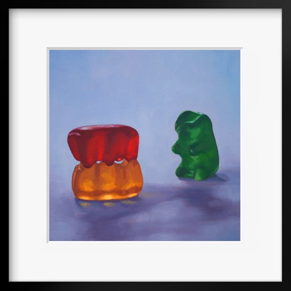 Gummy Bear Voyeur Art Print From Original Oil Painting. Gummy Bear Voyeur Art Print From Original Oil Painting. image