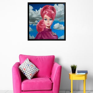 Vintage Doll Framed Art Print Pink Bouffant from oil painting Ready to hang retro fashion doll artwork fashion gift for her birthday gift image 3