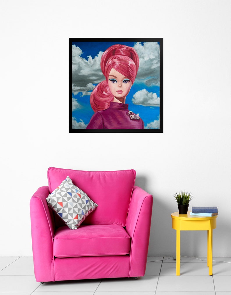 Vintage Doll Framed Art Print Pink Bouffant from oil painting Ready to hang retro fashion doll artwork fashion gift for her birthday gift image 3