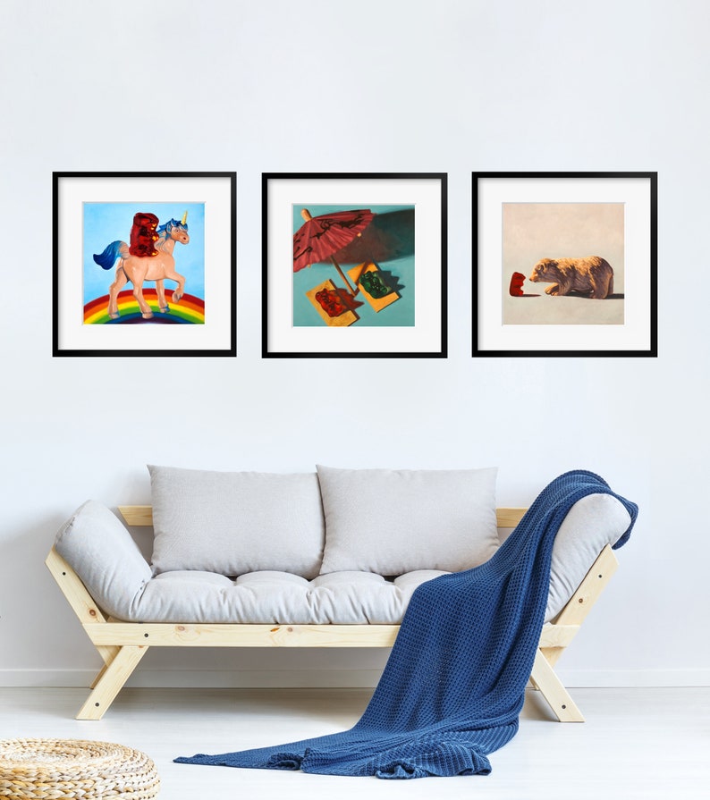 Gummy Bear Art Set of 3 Prints from oil paintings 3 piece wall art makes great baby gift or for my little pony brony imagem 3