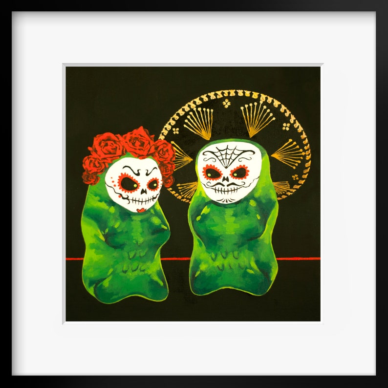 Gummy Bear Day Of The Dead art print from oil painting Dia de los Muertos creepy cute Mexican art print with sugar skull design image 1