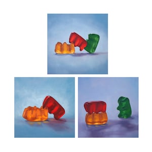 Gummy Bear Art Set of 3 Prints from oil painting Sex positive polyamory kinky art for honeymoon gifts or bachelorette party image 1