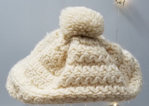 Vintage Irish Wool Winter Hat, Beret with Pom, Pac