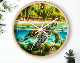 Tropical Turtle Wall Clock, Home Decor, Ocean Clock, Sea Turtle Clock, Ocean Vibes Clock