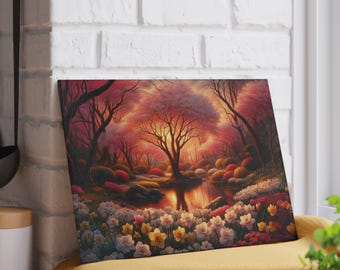 Serene Cherry Blossom Tree Glass Cutting Board, Perfect for Weddings, Kitchen Decor, and Housewarming Gifts, Spring Vibes, Gift for Chefs