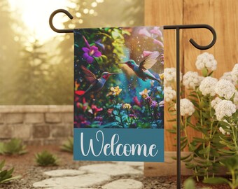 Hummingbird Welcome Banner | Garden Decor, Outdoor Flag, Floral Welcome Sign, Spring Decoration, Bird Lovers Gift