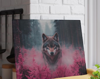 Mystic Wolf in the Forest Glass Cutting Board | Woodland Animal Kitchen Decor