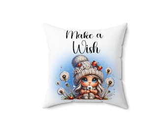 Make a Wish Spun Polyester Square Pillow, Inspirational Home Decor, Gift for Friends, Cozy Living Room Decor,