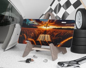 Open Bible Cross Sunset Vanity Plate | Religious License Plate