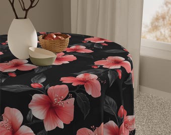 Elegant Floral Tablecloth - Hibiscus Design for Dining Decor, Spring Gatherings, Family Events, Dinner Parties, Home Decoration