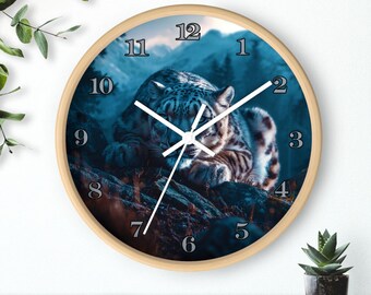 Wild Snow Leopard Wall Clock - Nature Decor, Animal Lover Gift, Home Decor, Unique Wall Art, Wildlife Clock