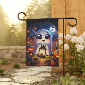 Cute Halloween Ghost Garden Banner, Fall Decoration, Spooky Yard Sign, Pumpkin Decor, Ghost Banner, Outdoor Halloween Decor