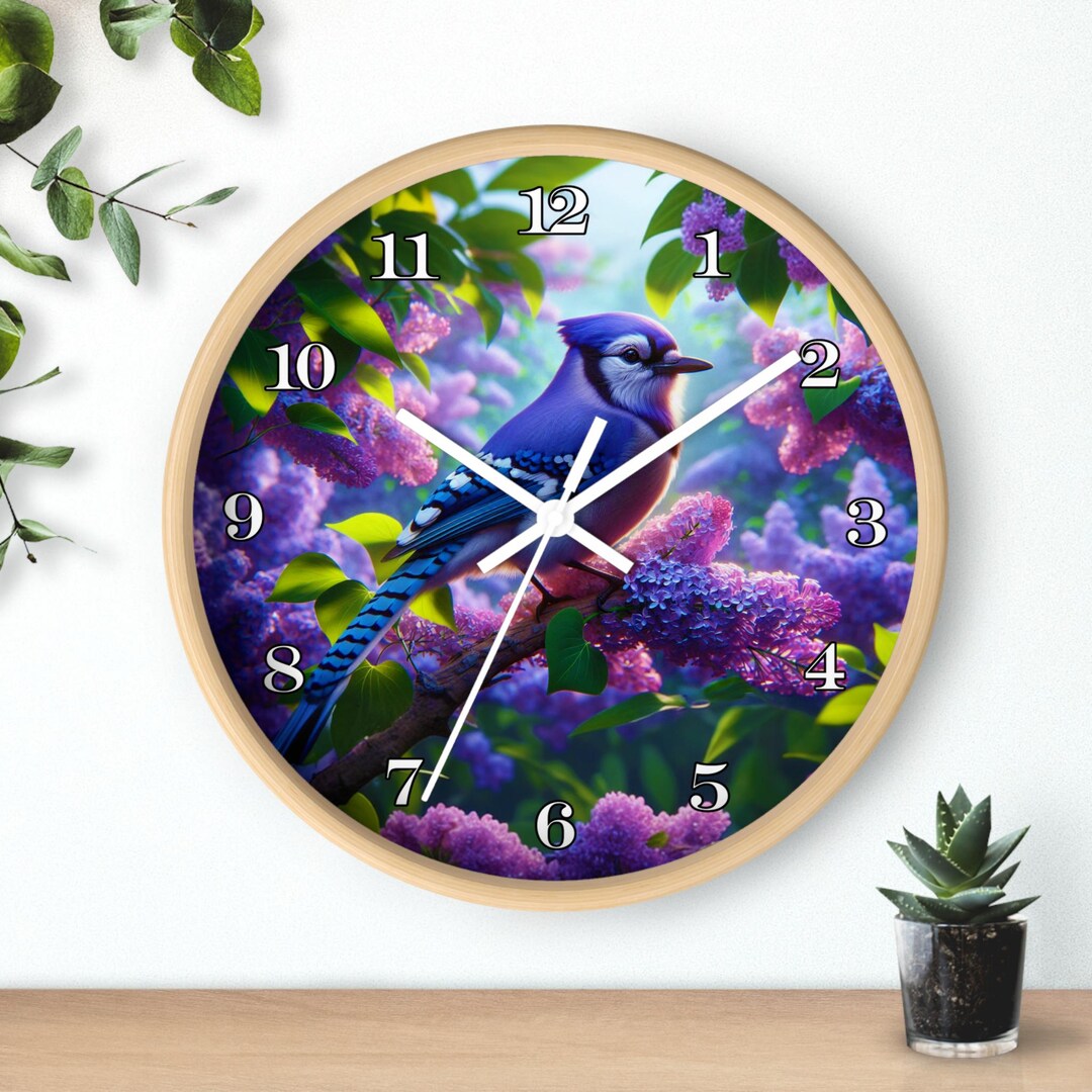 Nature-inspired Wall Clock With Blue Jay - Beautiful Bird Decor, Gift ...