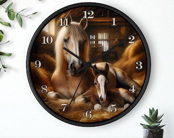 Equestrian Wall Clock, Horse Lovers Decor, Rustic Farmhouse Timepiece, Gift for Equestrian, Animal Themed Wall Art
