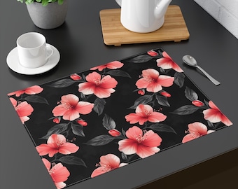 Floral Hibiscus Placemat, Elegant Table Decor, Tropical Dining Accessory, Perfect for Summer Gatherings, Housewarming Gift, Kitchen