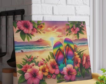 Flip Flops Glass Cutting Board | Beach Scene Kitchen Decor, Cooking Accessory, Unique Wedding Gift, Christian Home