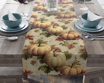 Autumn Pumpkin Table Runner, Fall Decor for Thanksgiving, Harvest Festival, Rustic Kitchen Table Accent, Home Dining Centerpiece