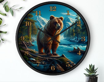 Bear Mountain Wall Clock | Rustic Decor, Wildlife Enthusiast Gift, Nature Lover's Wall Art, Home Office Timepiece, Gift for All Occasions