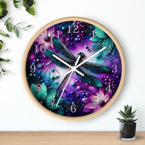 Enchanting Dragonfly Wall Clock, Boho Home Decor, Unique Gift for Nature Lovers, Vibrant Art Clock, Colorful Modern Timepiece