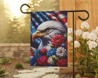 Patriotic Bald Eagle Garden Flag | House Banner, American Floral Flag | Yard Decor