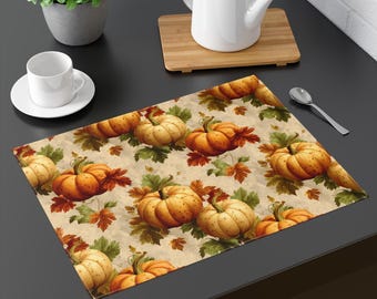 Fall Harvest Pumpkin Placemat, Autumn Dinner Table Decor, Thanksgiving Home Accent, Rustic Kitchenware, Seasonal Table Setting