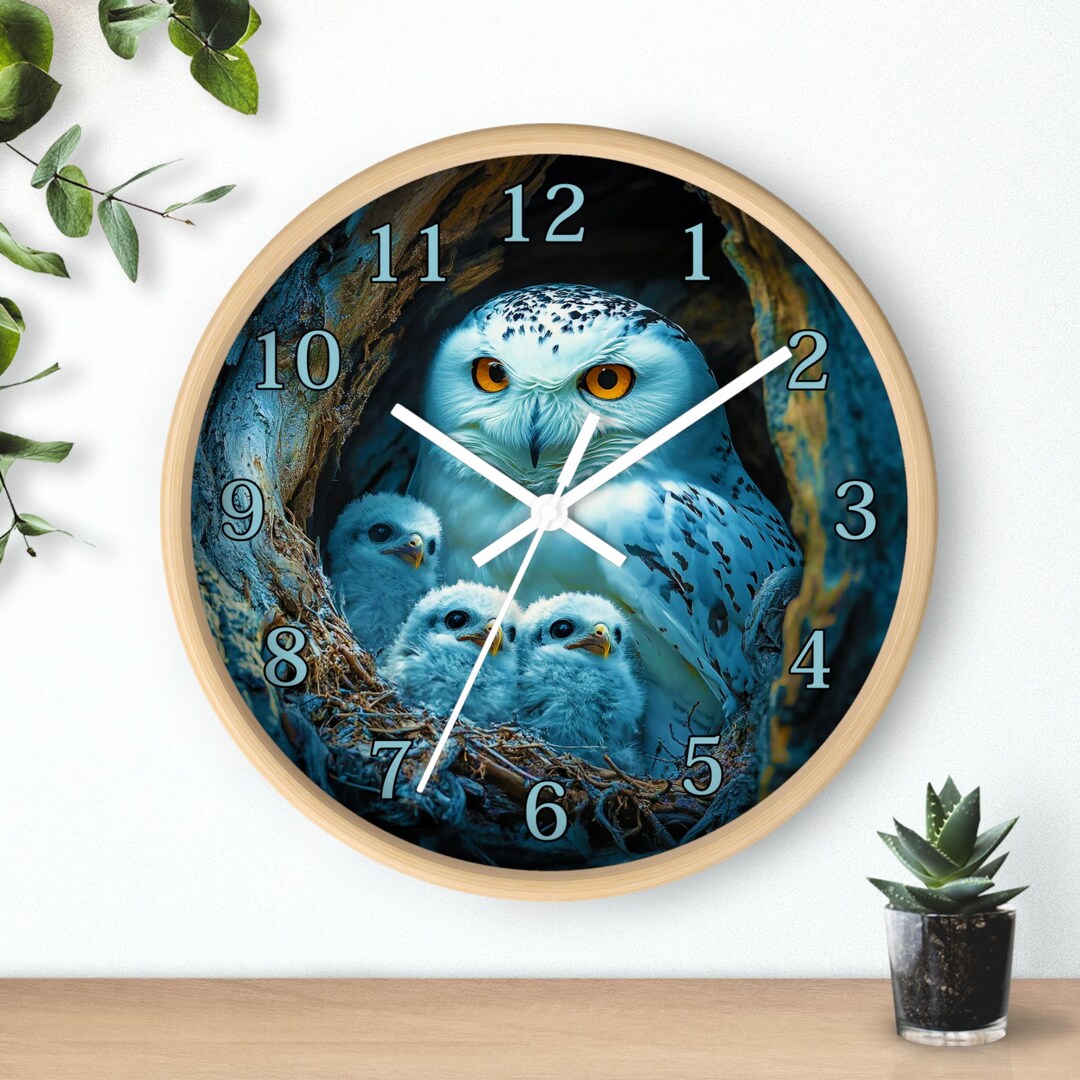 Owl Family Wall Clock, Nature Lover Home Decor, Owl Art Clock, Wildlife ...