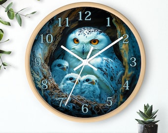 Owl Family Wall Clock, Nature Lover Home Decor, Owl Art Clock, Wildlife Gift, Perfect for Bird Lovers, Childrens Room Decor, Unique Clock