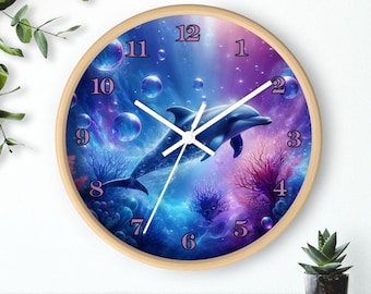 Magical Dolphin Wall Clock, Nautical Home Decor, Ocean Lover Gift, Colorful Sea Life Timepiece, Unique Animal Wall Art