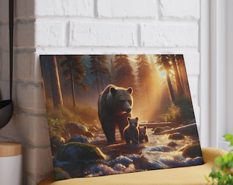 Rustic Bear Glass Cutting Board - Perfect for Nature Lovers, Kitchen Decor, Gifts for Him/Her, Housewarming, Camping