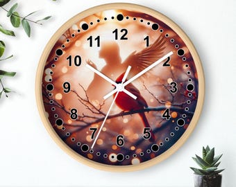 Cardinal Wall Clock, Home Decor, Bird Lover Gift, Unique Wall Art, Office Wall Clock, Rustic Timepiece