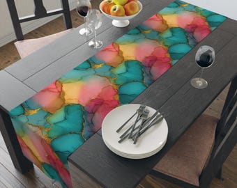 Abstract Alcohol Ink Marble Table Runner, Table Runner