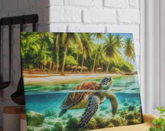 Sea Turtle Glass Cutting Board | Ocean Kitchen Decor, Cooking Accessory, Unique Wedding Gift,