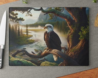 Eagle Scenic Glass Cutting Board, Nature-themed Kitchen Decor, Gifts for Wildlife Lovers, Perfect for Home Cooking, Kitchen Art
