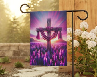 Easter Cross in Purple Field Garden Flag | House Banner