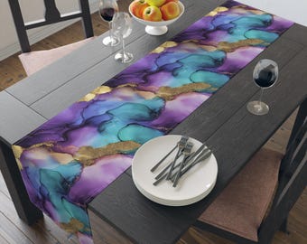 ElegantAlcohol Ink Table Runner, Colorful Wedding Centerpiece, Bohemian Home Decor, Unique Gift for Housewarming, Party Decoration