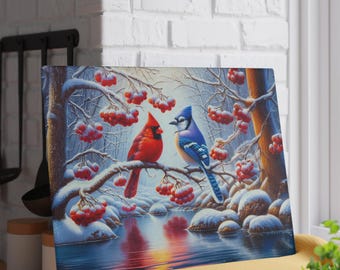 Cardinal and Bluejay Glass Cutting Board,  Birds Kitchen Decor, Nature Cooking Accessory, Unique Wedding Gift