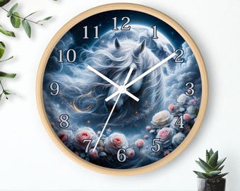 Dreamy Unicorn Wall Clock, Fantasy Decor, Horse Lover Gift, Magical Home Accent, Ethereal Wall Art, Enchanted Timepiece