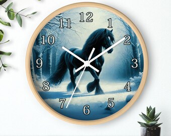 Black Horse Wall Clock, Home Decor, Equine Gift, Home Spa, Nature Lover Wall Art, Timeless Beauty