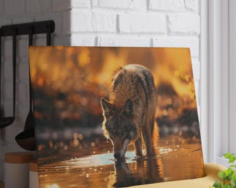 Wolf im goldenen Sonnenuntergang Glas Schneidebrett | Wildtiere Natur Decor