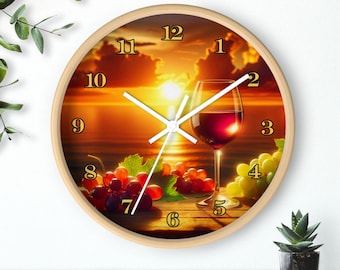 Sunset Wine-Themed Wall Clock, Elegant Home Decor for Wine Lovers, Perfect Gift for Housewarming, Anniversary, or Parties