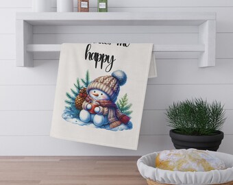 Cozy Winter Tea Towels, Cute Snowman Design, Hot Cocoa Quotes, Kitchen Decor, Christmas Gift Ideas, Holiday Essentials