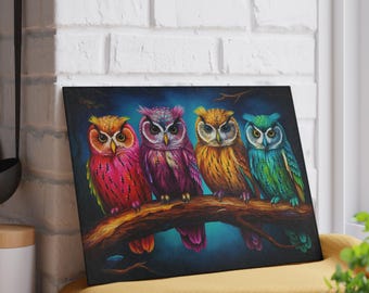 Colorful Owl Glass Cutting Board, Unique Kitchen Decor, Gift for Owl Lovers, Functional Art for Cooking, Bright Home Accent