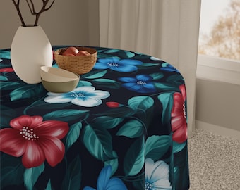 Floral Tablecloth - Vibrant Flower Print for Dining, Kitchen Decor, Picnics, Summer Parties, and Special Occasions