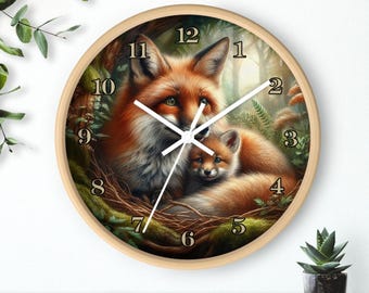 Rustic Fox Wall Clock, Woodland Decor, Animal Lover Gift, Nature Inspired Home Decor