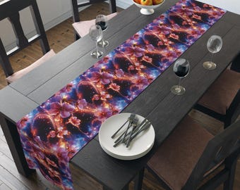 Galaxy Cherry Blossom Table Runner | Floral Space Print