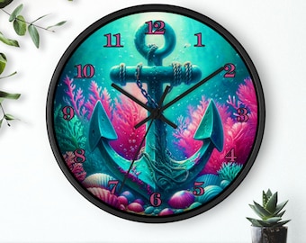 Underwater Anchor Wall Clock, Nautical Home Decor, Ocean Theme Clock, Unique Gift for Beach Lovers, Coastal Living Decoration